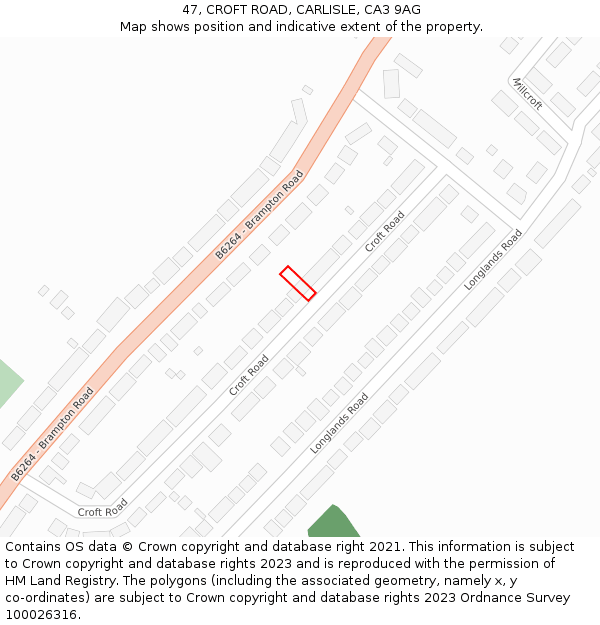 47, CROFT ROAD, CARLISLE, CA3 9AG: Location map and indicative extent of plot