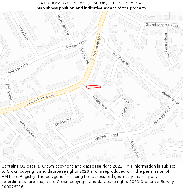 47, CROSS GREEN LANE, HALTON, LEEDS, LS15 7SA: Location map and indicative extent of plot