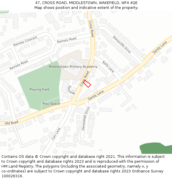 47, CROSS ROAD, MIDDLESTOWN, WAKEFIELD, WF4 4QE: Location map and indicative extent of plot