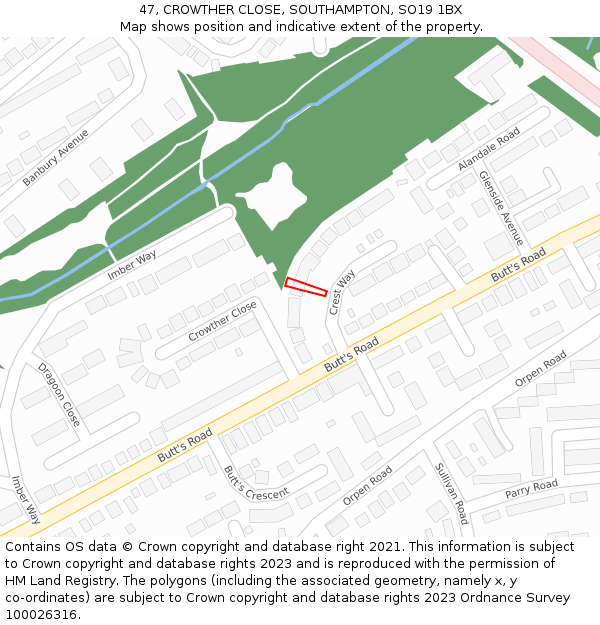47, CROWTHER CLOSE, SOUTHAMPTON, SO19 1BX: Location map and indicative extent of plot