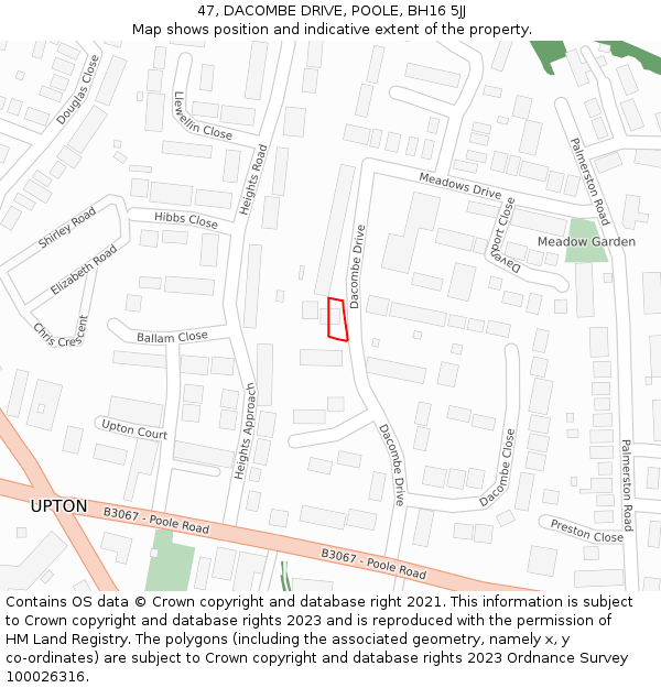 47, DACOMBE DRIVE, POOLE, BH16 5JJ: Location map and indicative extent of plot