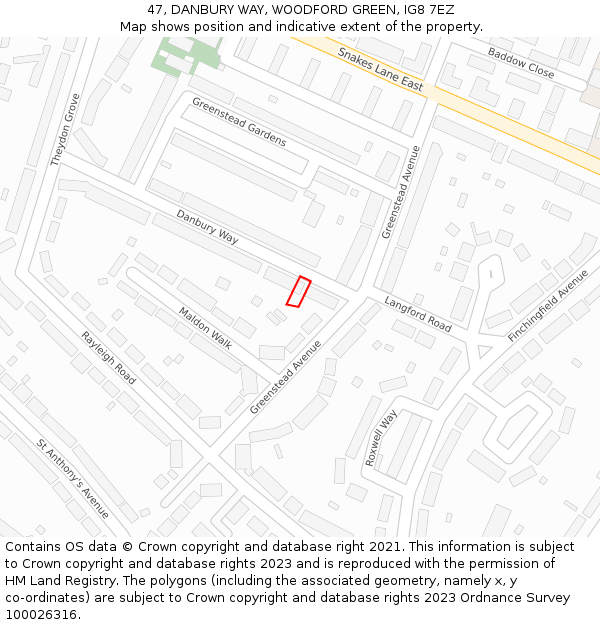 47, DANBURY WAY, WOODFORD GREEN, IG8 7EZ: Location map and indicative extent of plot