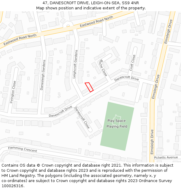 47, DANESCROFT DRIVE, LEIGH-ON-SEA, SS9 4NR: Location map and indicative extent of plot