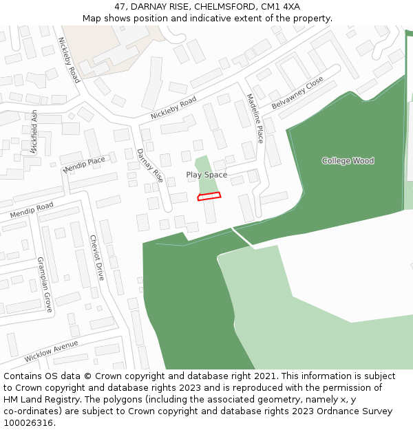47, DARNAY RISE, CHELMSFORD, CM1 4XA: Location map and indicative extent of plot