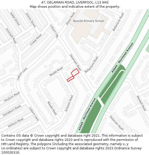 47, DELAMAIN ROAD, LIVERPOOL, L13 9AS: Location map and indicative extent of plot