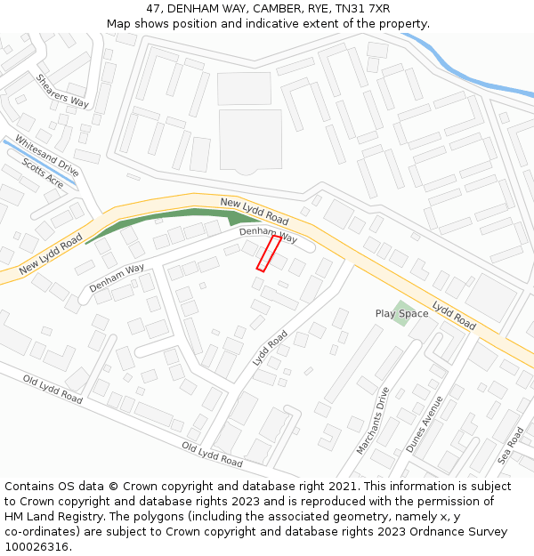 47, DENHAM WAY, CAMBER, RYE, TN31 7XR: Location map and indicative extent of plot