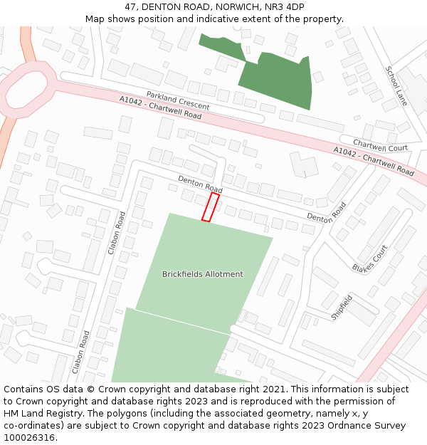 47, DENTON ROAD, NORWICH, NR3 4DP: Location map and indicative extent of plot