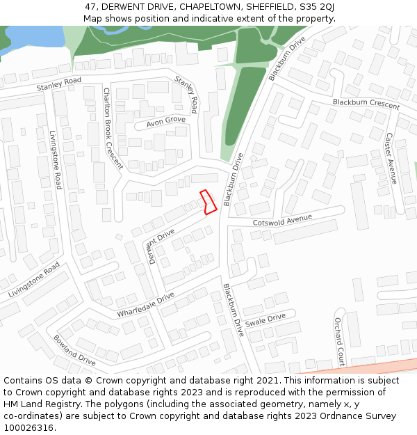 47, DERWENT DRIVE, CHAPELTOWN, SHEFFIELD, S35 2QJ: Location map and indicative extent of plot