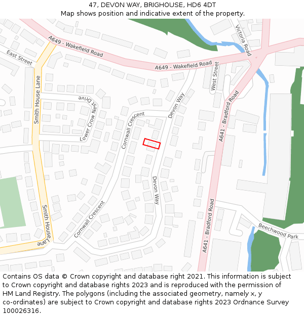 47, DEVON WAY, BRIGHOUSE, HD6 4DT: Location map and indicative extent of plot