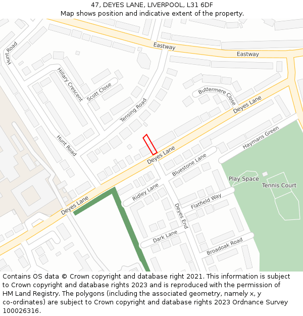 47, DEYES LANE, LIVERPOOL, L31 6DF: Location map and indicative extent of plot