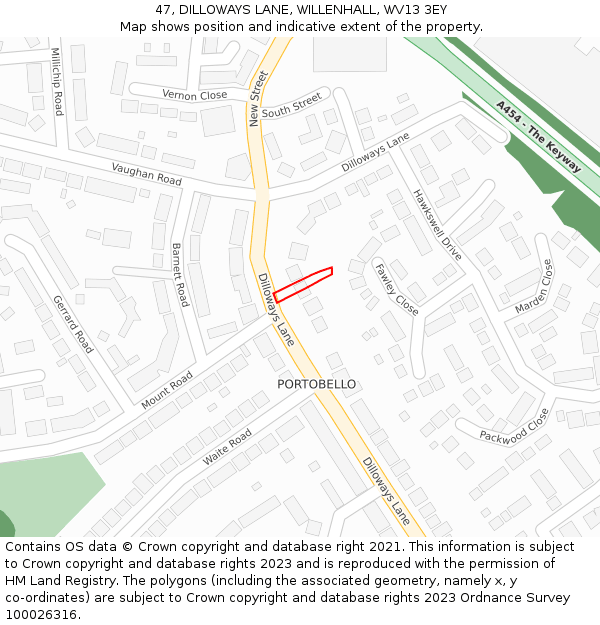 47, DILLOWAYS LANE, WILLENHALL, WV13 3EY: Location map and indicative extent of plot