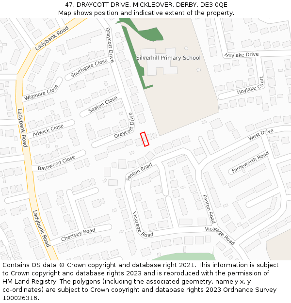 47, DRAYCOTT DRIVE, MICKLEOVER, DERBY, DE3 0QE: Location map and indicative extent of plot