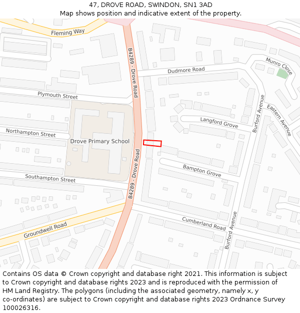 47, DROVE ROAD, SWINDON, SN1 3AD: Location map and indicative extent of plot