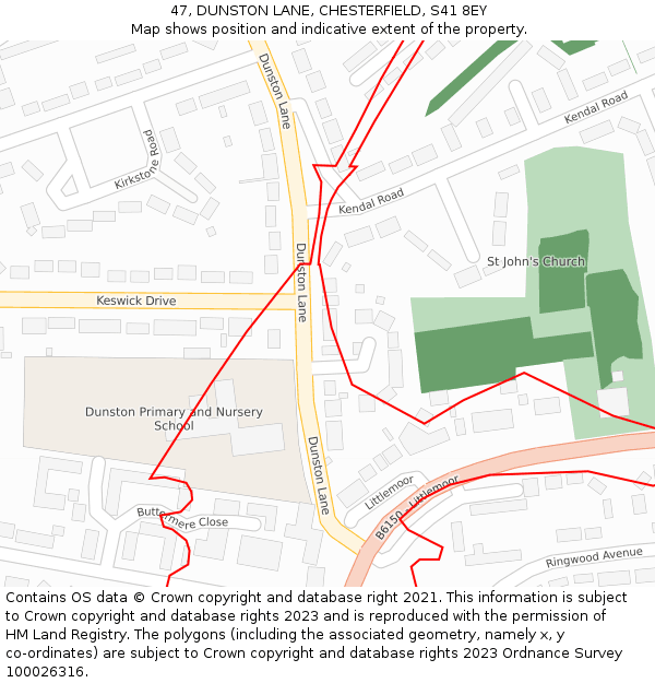 47, DUNSTON LANE, CHESTERFIELD, S41 8EY: Location map and indicative extent of plot