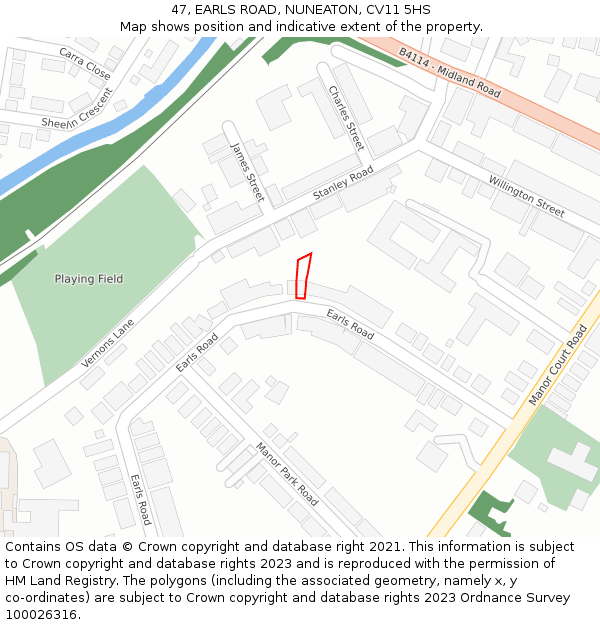 47, EARLS ROAD, NUNEATON, CV11 5HS: Location map and indicative extent of plot