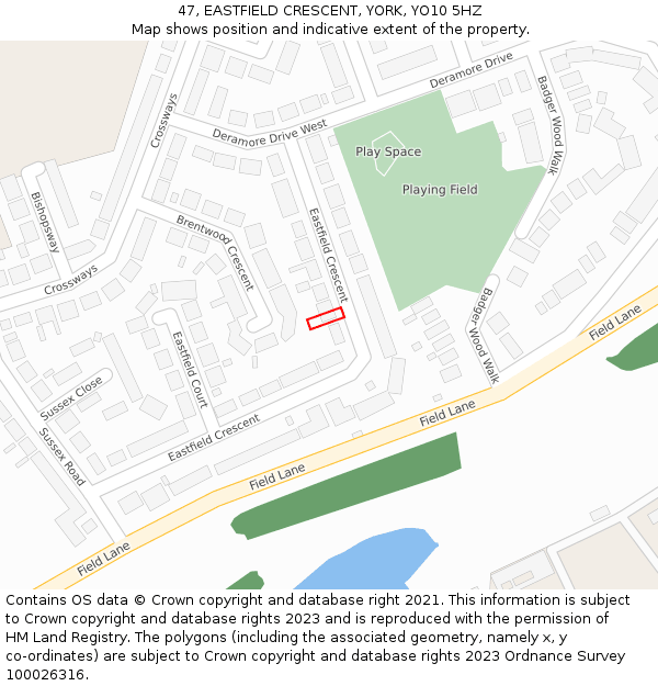 47, EASTFIELD CRESCENT, YORK, YO10 5HZ: Location map and indicative extent of plot