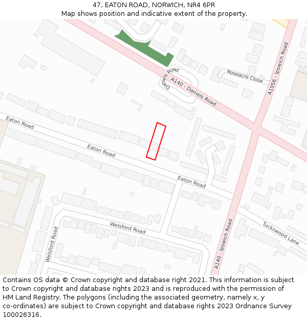 47, EATON ROAD, NORWICH, NR4 6PR: Location map and indicative extent of plot