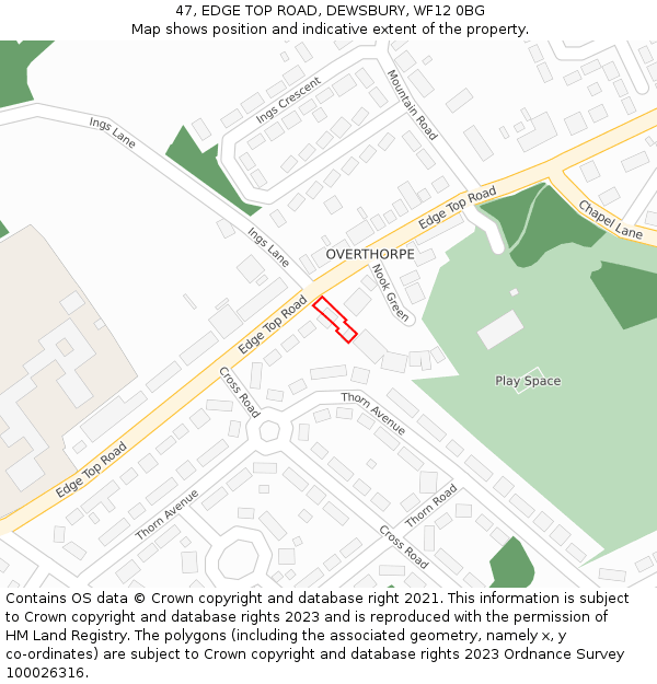47, EDGE TOP ROAD, DEWSBURY, WF12 0BG: Location map and indicative extent of plot