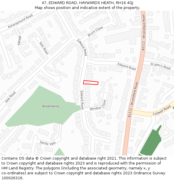 47, EDWARD ROAD, HAYWARDS HEATH, RH16 4QJ: Location map and indicative extent of plot