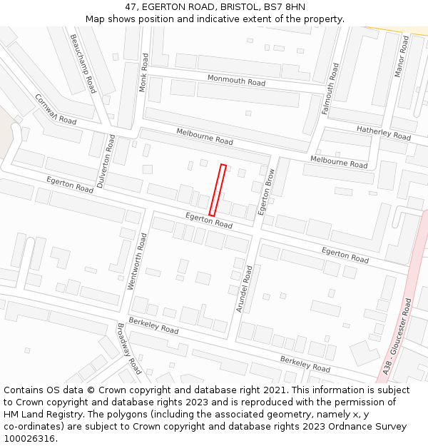 47, EGERTON ROAD, BRISTOL, BS7 8HN: Location map and indicative extent of plot