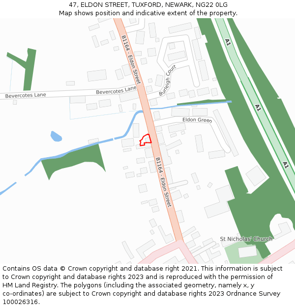 47, ELDON STREET, TUXFORD, NEWARK, NG22 0LG: Location map and indicative extent of plot