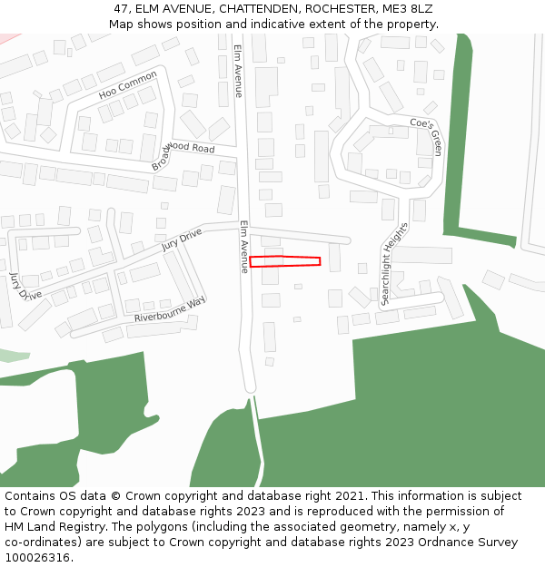 47, ELM AVENUE, CHATTENDEN, ROCHESTER, ME3 8LZ: Location map and indicative extent of plot