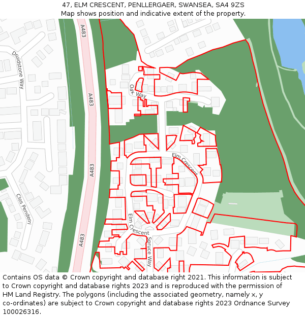 47, ELM CRESCENT, PENLLERGAER, SWANSEA, SA4 9ZS: Location map and indicative extent of plot