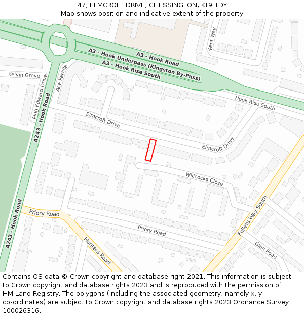 47, ELMCROFT DRIVE, CHESSINGTON, KT9 1DY: Location map and indicative extent of plot