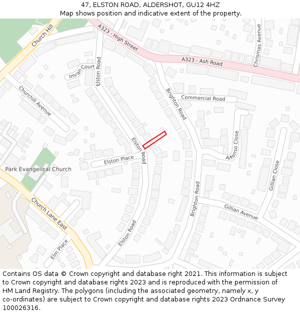 47, ELSTON ROAD, ALDERSHOT, GU12 4HZ: Location map and indicative extent of plot