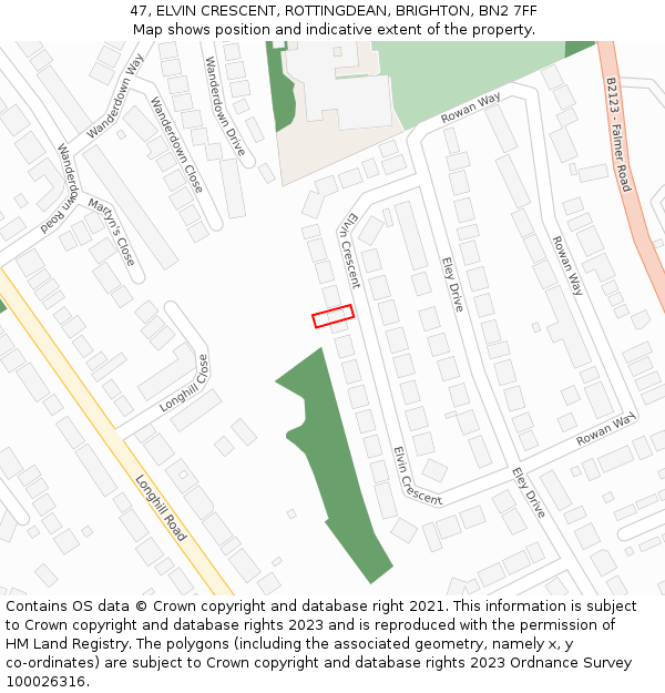 47, ELVIN CRESCENT, ROTTINGDEAN, BRIGHTON, BN2 7FF: Location map and indicative extent of plot
