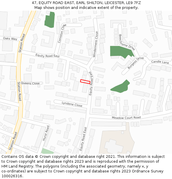 47, EQUITY ROAD EAST, EARL SHILTON, LEICESTER, LE9 7FZ: Location map and indicative extent of plot