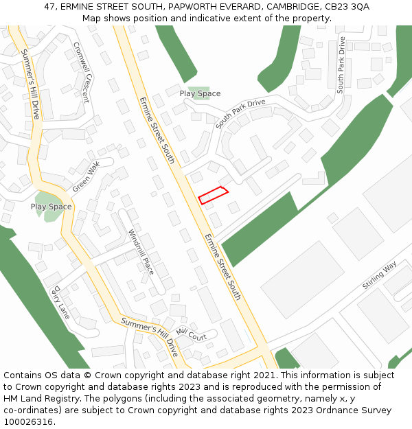 47, ERMINE STREET SOUTH, PAPWORTH EVERARD, CAMBRIDGE, CB23 3QA: Location map and indicative extent of plot
