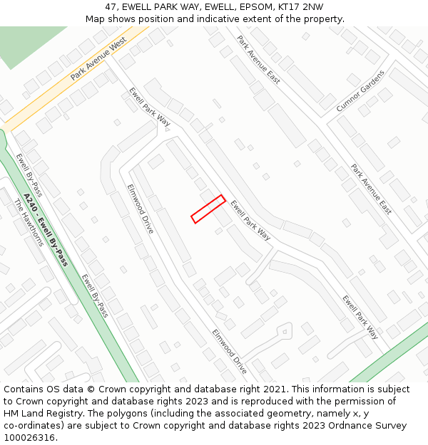 47, EWELL PARK WAY, EWELL, EPSOM, KT17 2NW: Location map and indicative extent of plot