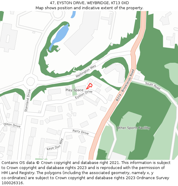 47, EYSTON DRIVE, WEYBRIDGE, KT13 0XD: Location map and indicative extent of plot