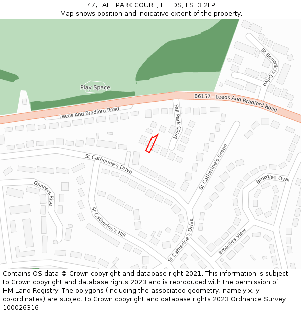 47, FALL PARK COURT, LEEDS, LS13 2LP: Location map and indicative extent of plot