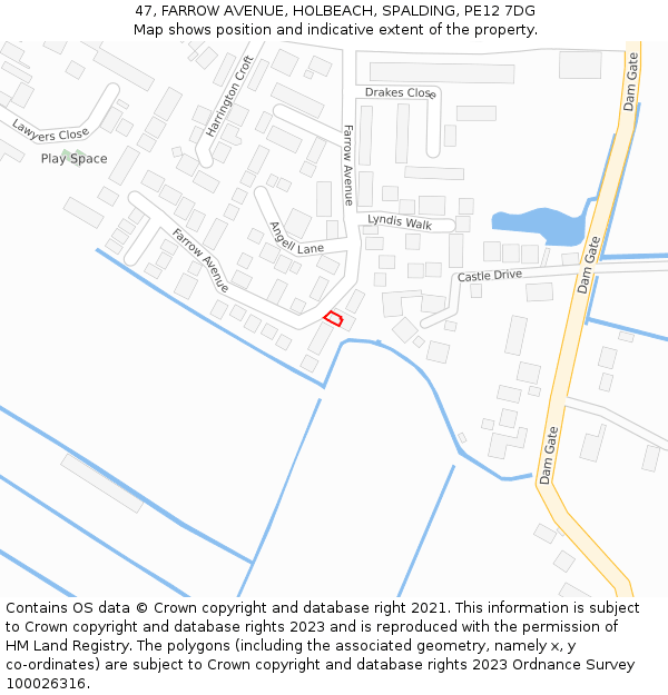 47, FARROW AVENUE, HOLBEACH, SPALDING, PE12 7DG: Location map and indicative extent of plot