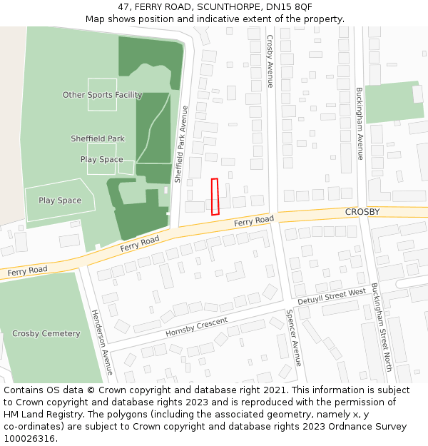 47, FERRY ROAD, SCUNTHORPE, DN15 8QF: Location map and indicative extent of plot