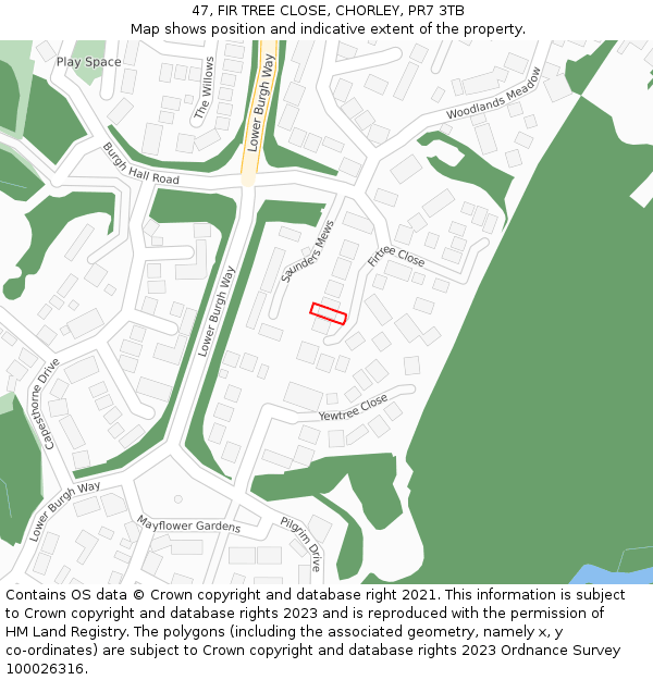 47, FIR TREE CLOSE, CHORLEY, PR7 3TB: Location map and indicative extent of plot