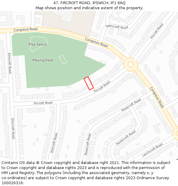 47, FIRCROFT ROAD, IPSWICH, IP1 6AQ: Location map and indicative extent of plot