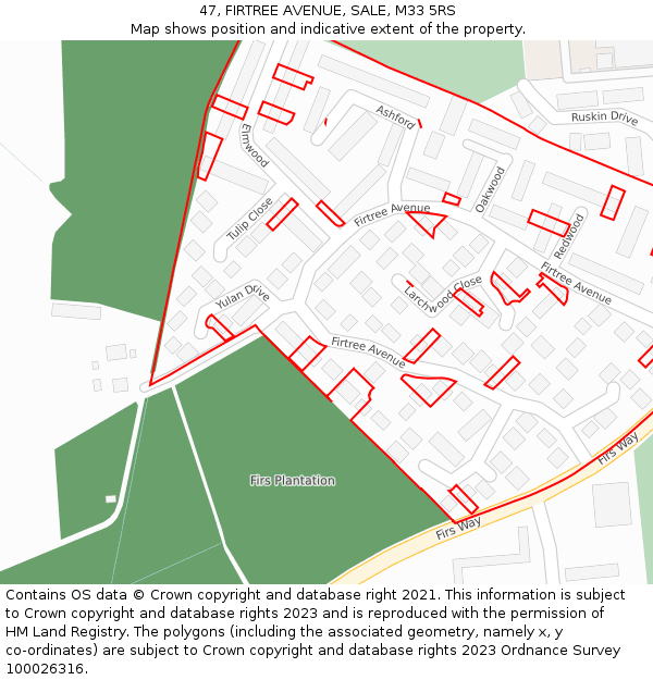 47, FIRTREE AVENUE, SALE, M33 5RS: Location map and indicative extent of plot