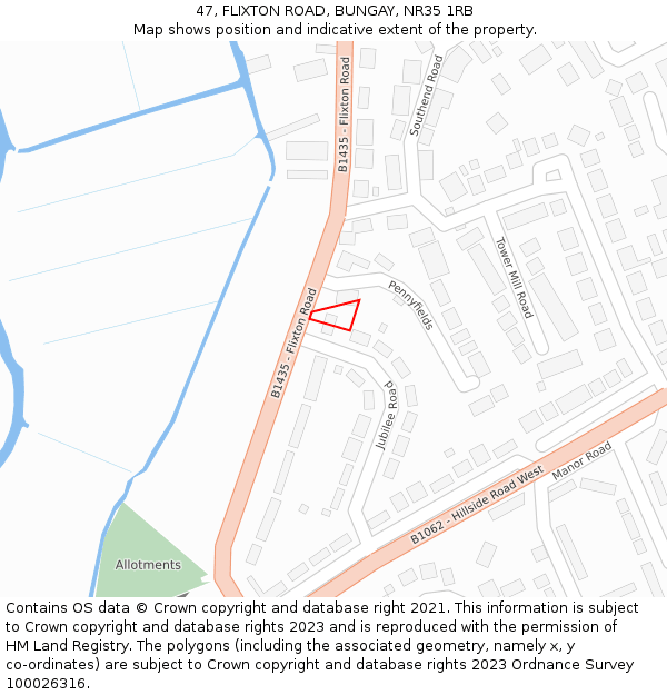 47, FLIXTON ROAD, BUNGAY, NR35 1RB: Location map and indicative extent of plot