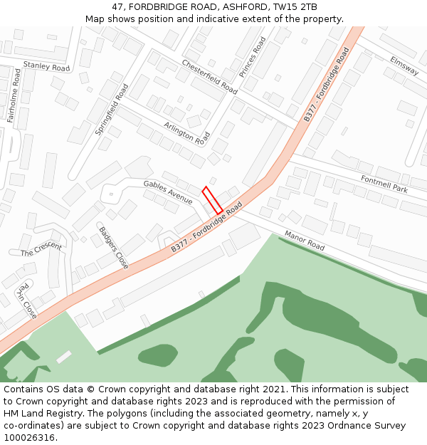 47, FORDBRIDGE ROAD, ASHFORD, TW15 2TB: Location map and indicative extent of plot