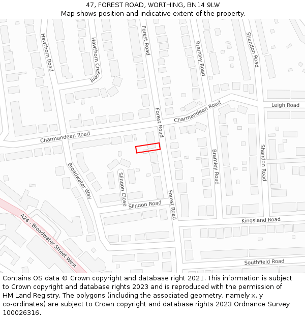 47, FOREST ROAD, WORTHING, BN14 9LW: Location map and indicative extent of plot