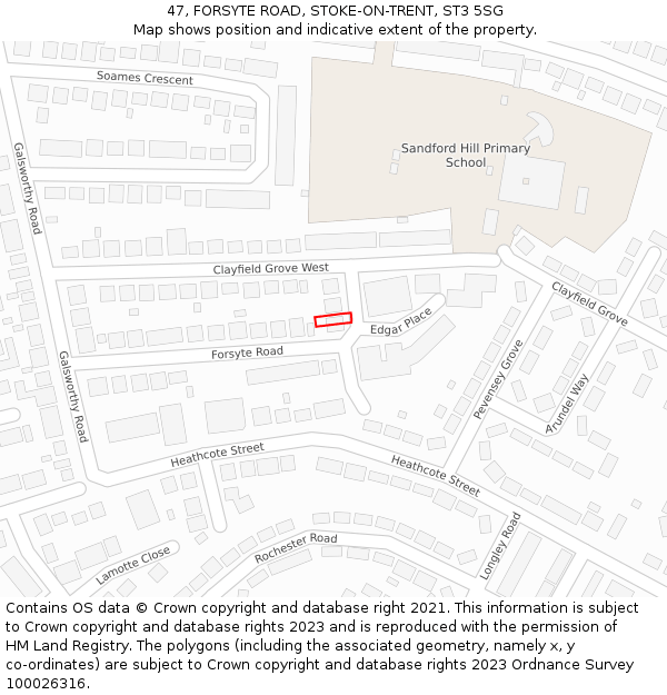 47, FORSYTE ROAD, STOKE-ON-TRENT, ST3 5SG: Location map and indicative extent of plot