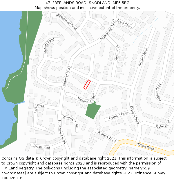 47, FREELANDS ROAD, SNODLAND, ME6 5RG: Location map and indicative extent of plot