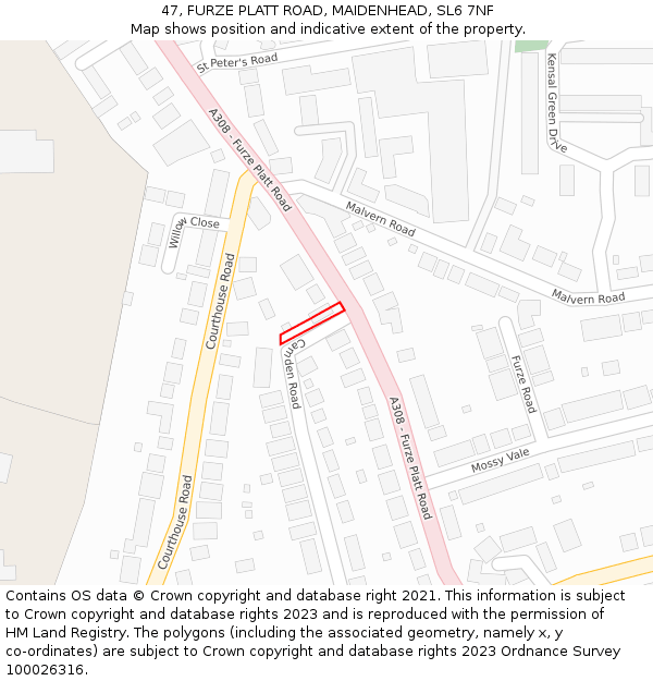 47, FURZE PLATT ROAD, MAIDENHEAD, SL6 7NF: Location map and indicative extent of plot