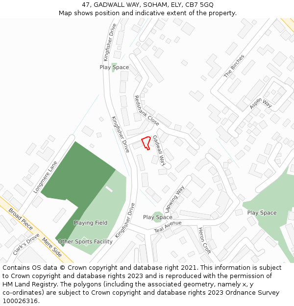 47, GADWALL WAY, SOHAM, ELY, CB7 5GQ: Location map and indicative extent of plot