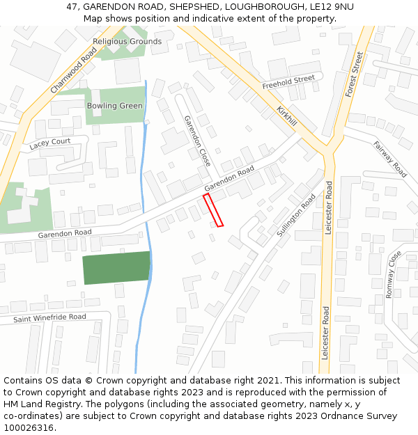 47, GARENDON ROAD, SHEPSHED, LOUGHBOROUGH, LE12 9NU: Location map and indicative extent of plot