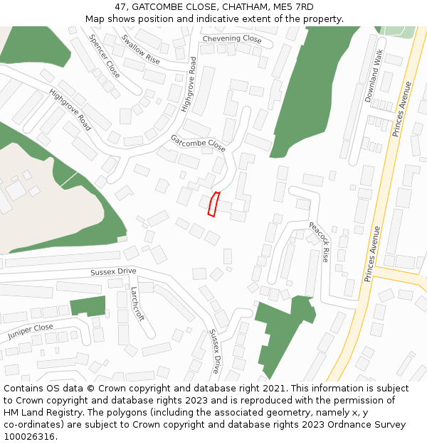 47, GATCOMBE CLOSE, CHATHAM, ME5 7RD: Location map and indicative extent of plot