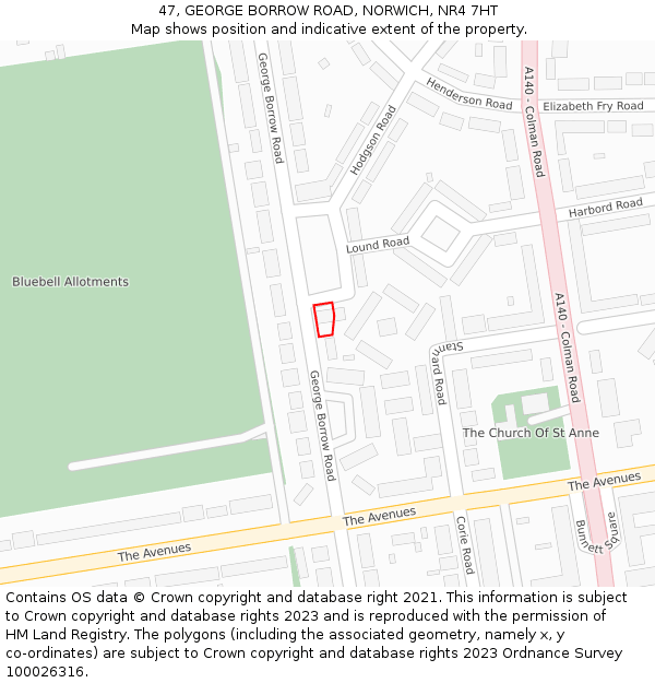 47, GEORGE BORROW ROAD, NORWICH, NR4 7HT: Location map and indicative extent of plot